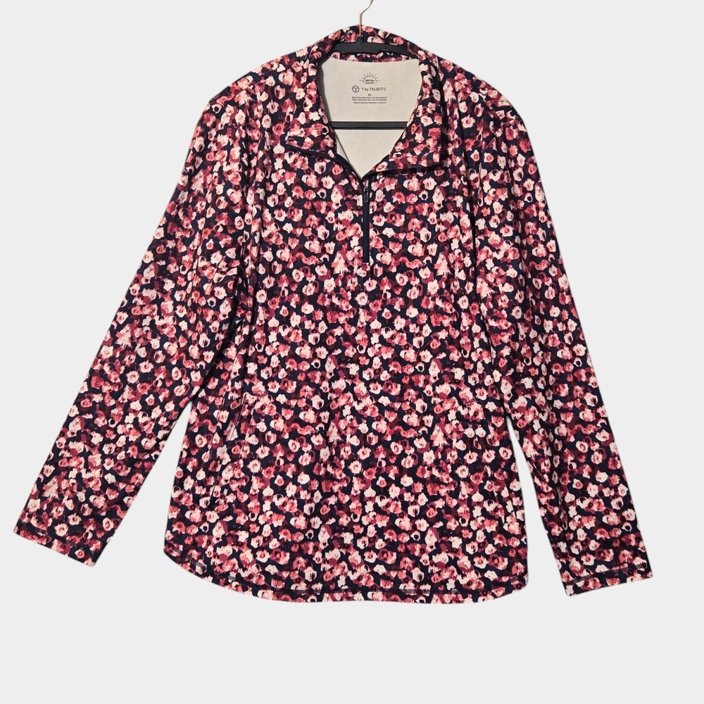 T by Talbots On The Move Floral‎ Activewear Top Pink XL UPF 50 Athleisure Resort